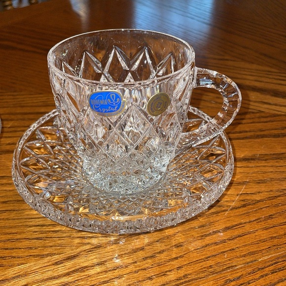 Vintage Bohemia Crystal Lead Crystal Over 24% PbO 2 Cups with 2 Saucers - Picture 3 of 15
